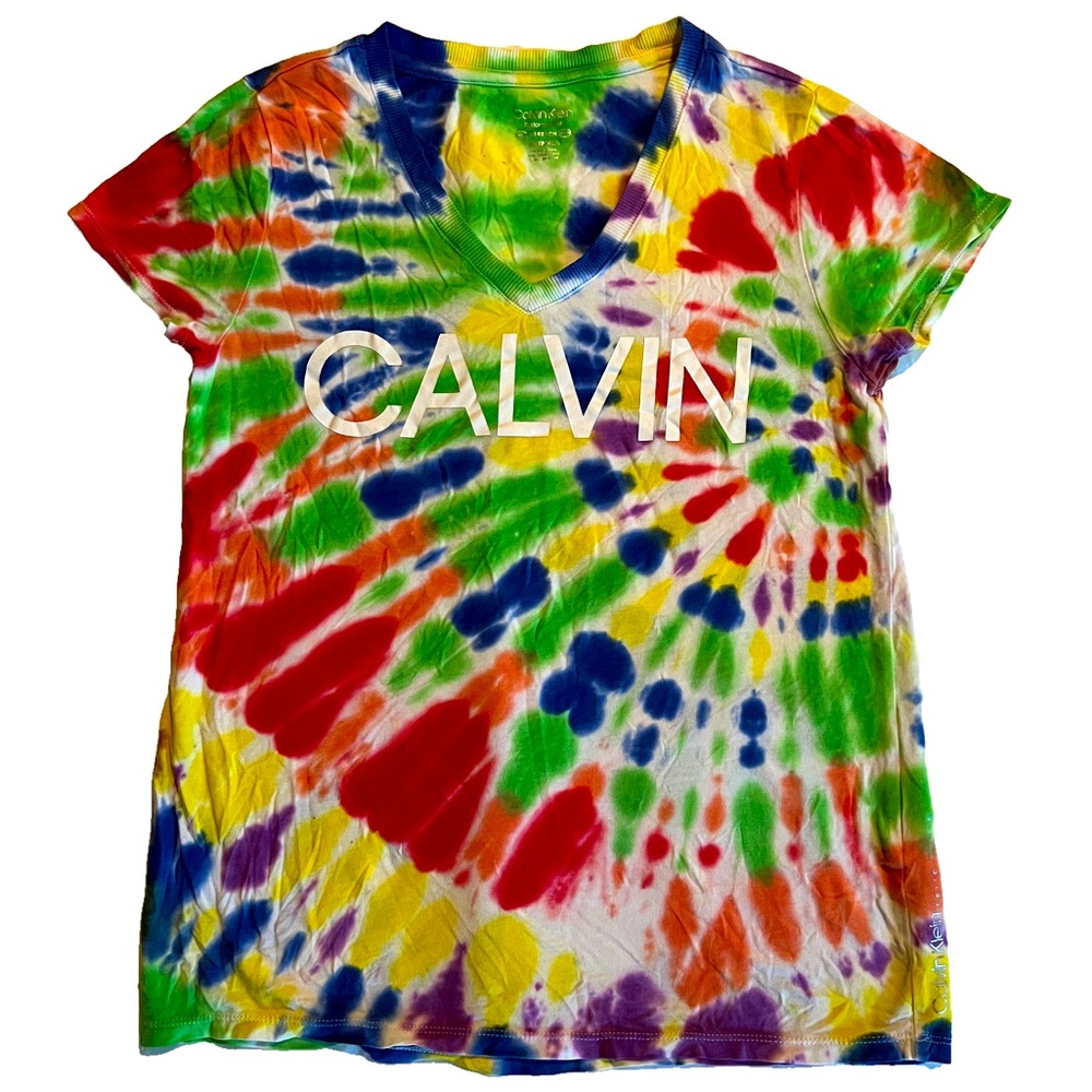 Calvin Klein Performance Rainbow 🌈 Tie Dye Short Sleeve Logo T-Shirt, XS